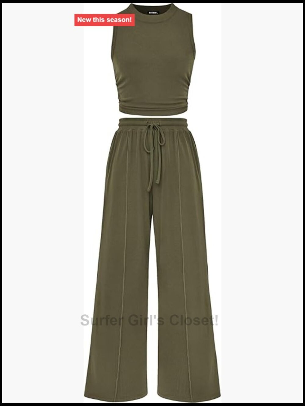 2 Piece Sets for Women Sleeveless Ribbed Tank Crop Top Wide Leg Pants Lounge Set